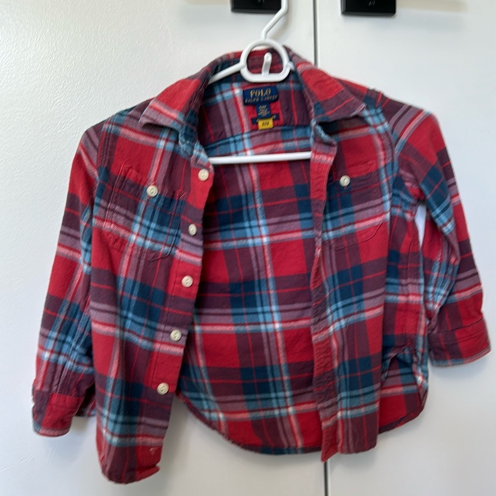 Polo Ralph Lauren red blue plaid flannel shirt boys 4t